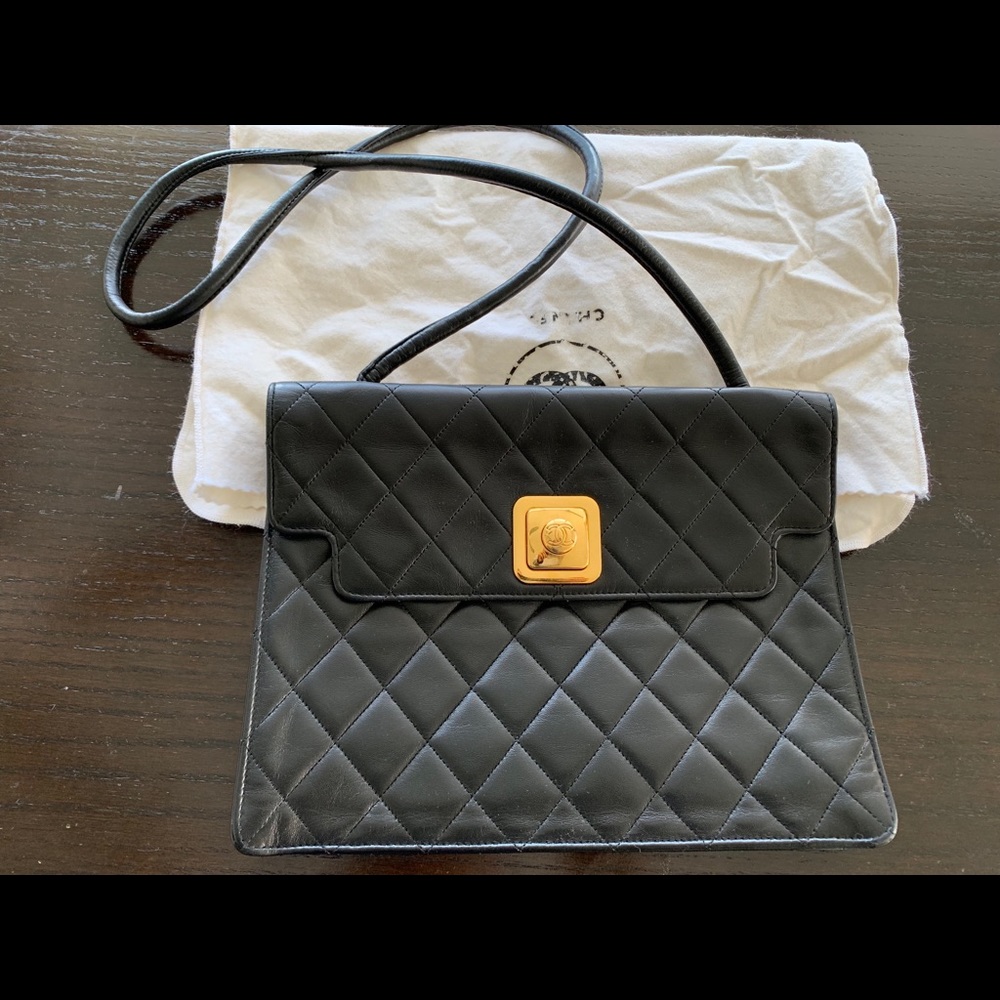 Vintage Chanel Quilted Flap Bag in black.